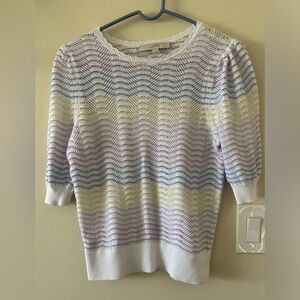 Loft-{Size S}-Short Sleeve Crocheted Sweater with Puffed Sleeves